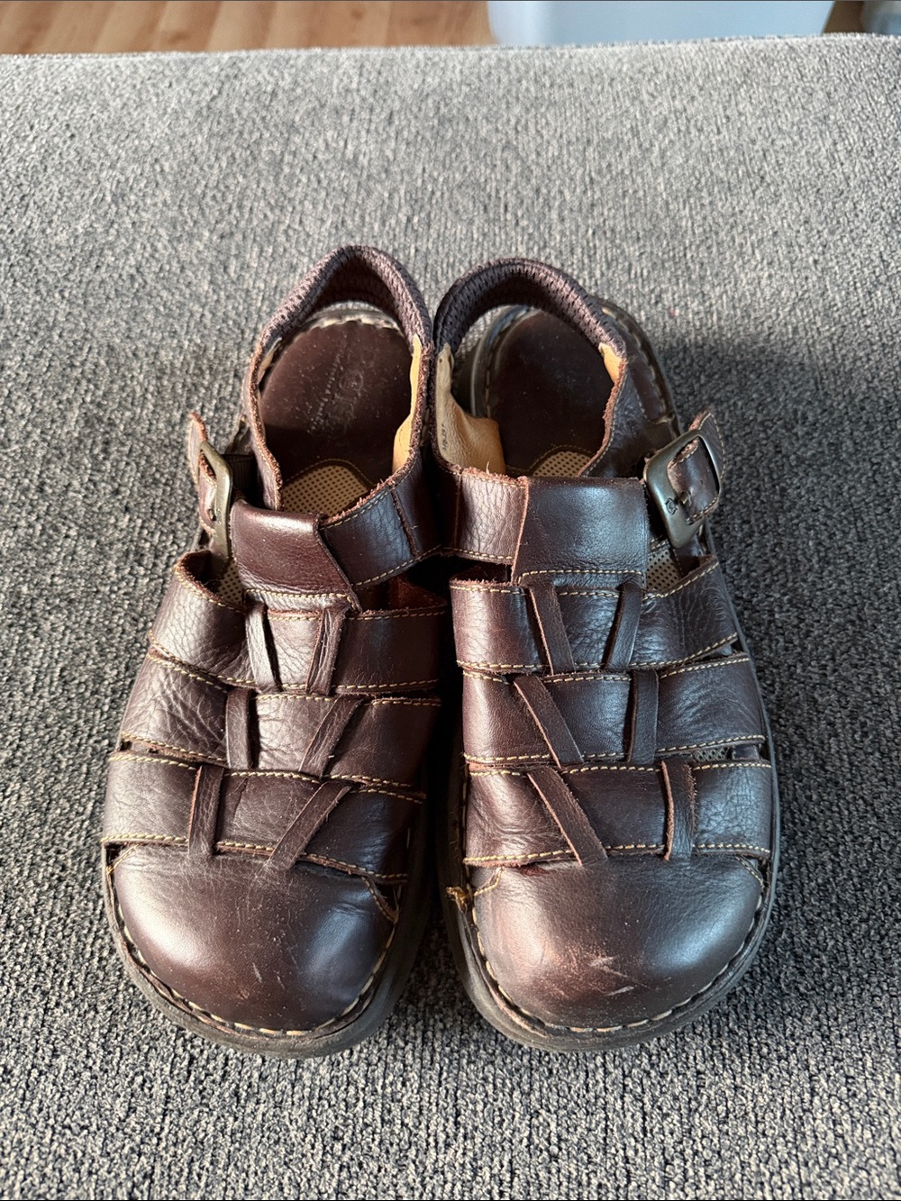 Born Men's Brown Leather Fisherman Sandals with Buckle